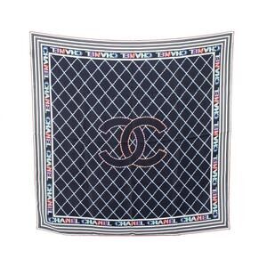 Chanel Coco Mark Matelassé Silk Stole for Women, Navy, White, and Multicolor
